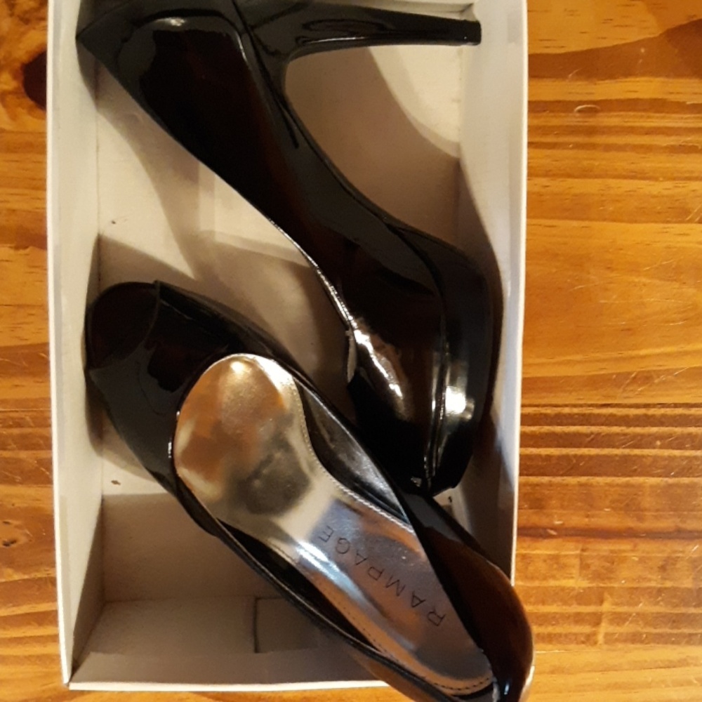 Rampage Black Patent Open Toe Heels